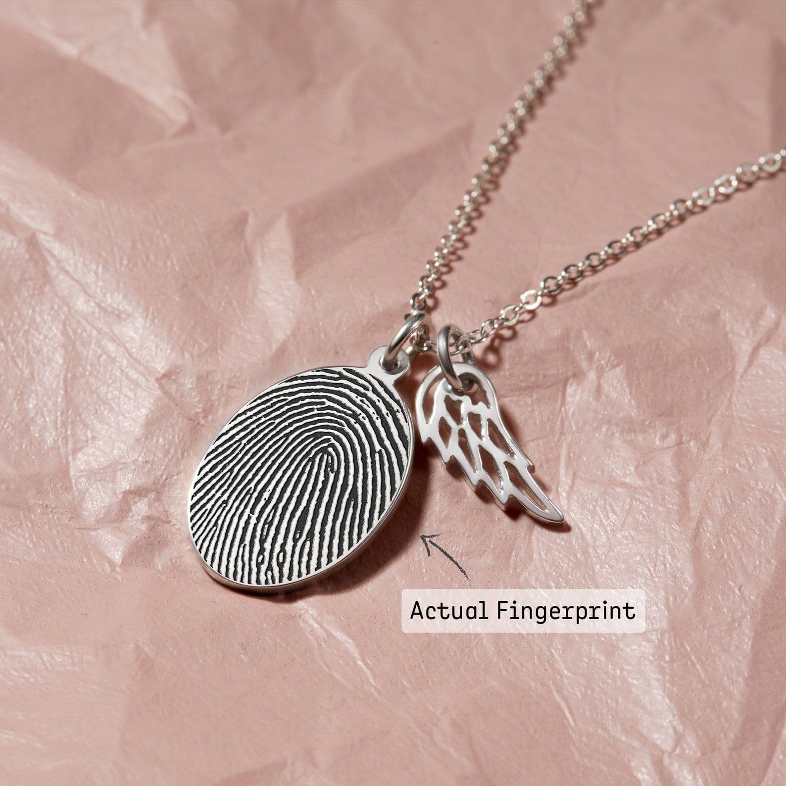 Collar con huella digital ala de ángel, a medida conmemorativo, huella del pulgar joya para pérdida de mamá papá Día de la Madre Navidad cumpleaños aniversario