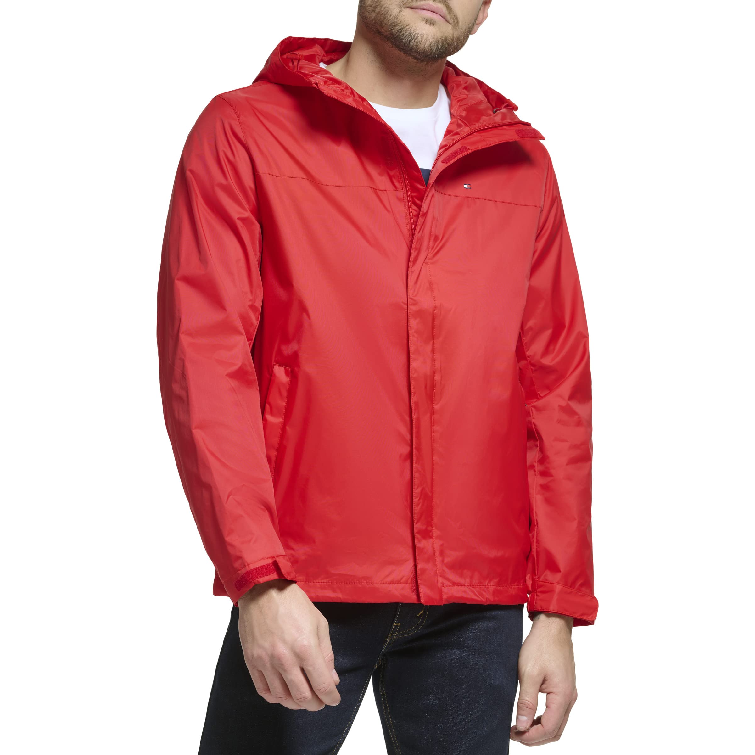 Tommy Hilfiger Men's Mars Red Lightweight Breathable Waterproof Hooded Rain Jacket, 2X