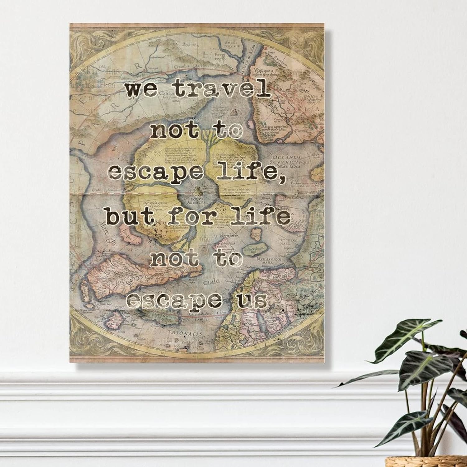 Vintage Map Rustic Signs We Travel Not to Life Sign Wall Decor Vintage Adventure Old Map Travel Antique Signs Wall Decor for Home Office Bar Wall Art Decor 18x24in
