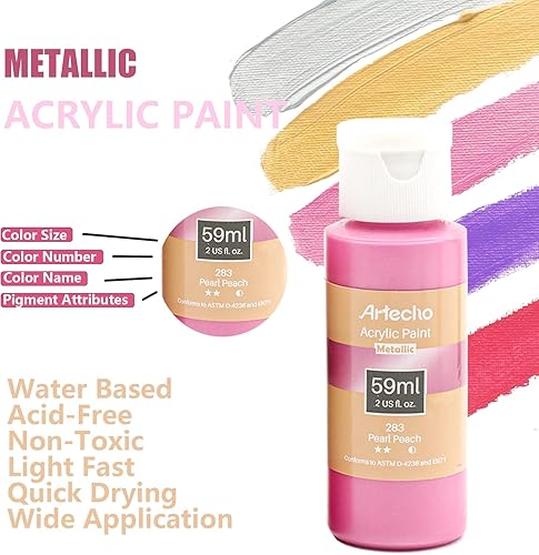 Miniatura 3 de Artecho - Juego de pintura acrílica para arte, 2.0oz fl59 ml, suministros de pintura acrílica para madera, tela, manualidades, lienzo, cuero y piedra