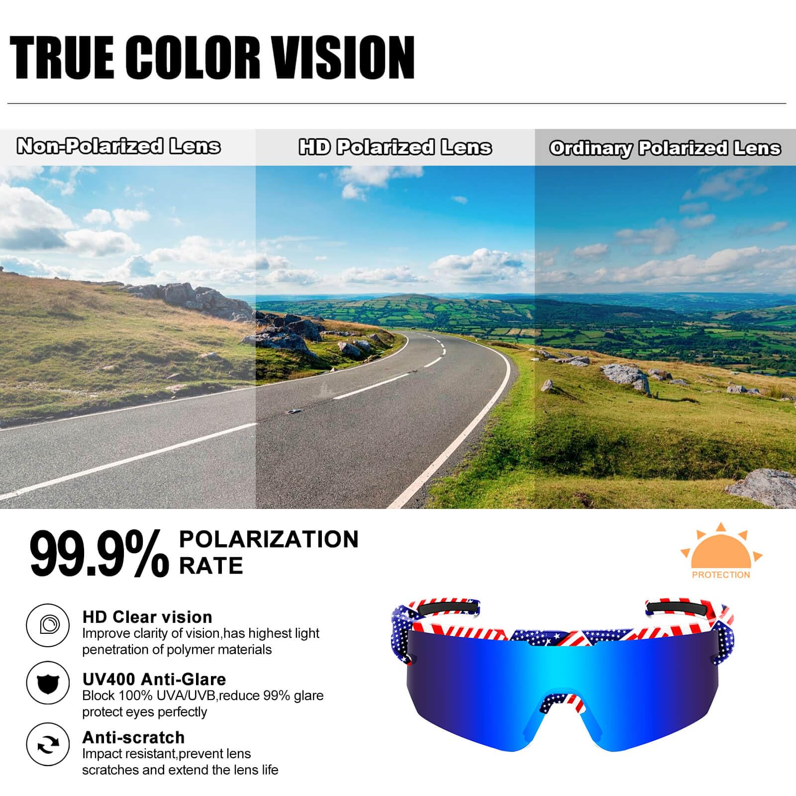 AVV Occhiali da sole da baseball, polarizzati UV400, per ciclismo, uomini, donne e ragazzi, occhiali da sole da corsa per sport, pesca e bici