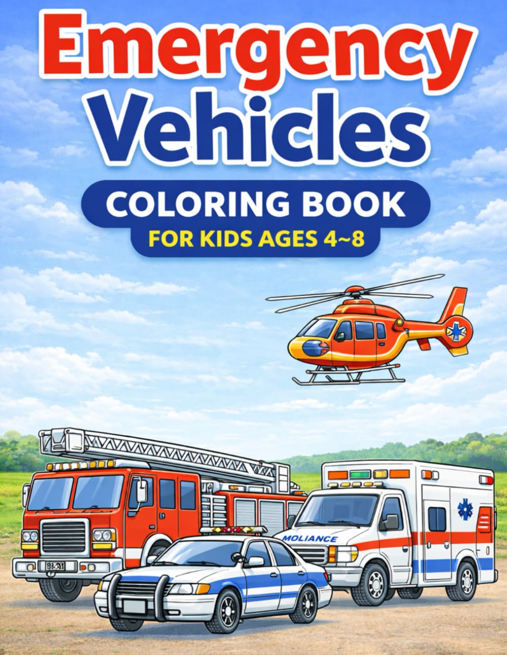 Emergency Vehicles Coloring Book for Kids Ages 4–8: Detailed Rescue Vehicles for Kids Ages 4–8