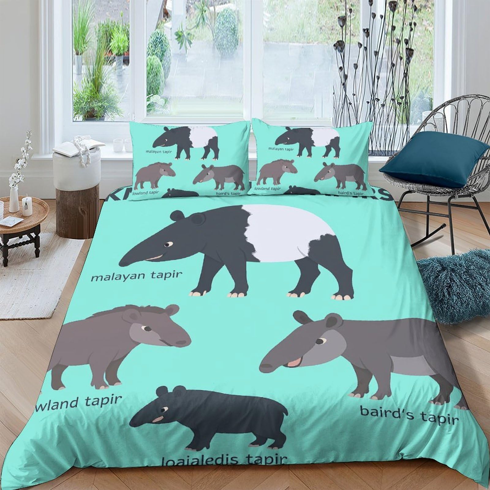Ctjqhvkz Style-6 3D Printed Tapir Animal Pattern Fitted Sheet Microfiber Turquoise Bed Sheet For Bedroom Dorm Mattress Decor Single（135X200cm）