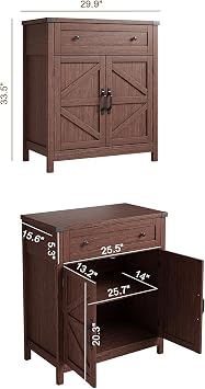 ChooChoo Kitchen Storage Cabinet, Coffee Bar Cabinet, Farmhouse Buffet Sideboard with Drawer for Kitchen, Living Room, Walnut
