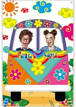 60s Hippie Bus Photo Prop 60s Party Decorations Large Fabric Retro Groovy Van Prop Hippie Selfie Frame Backdrop Background Banner Birthday Party Supplies Retro 60s 70s Party Favors 59 x 39.4 Inch