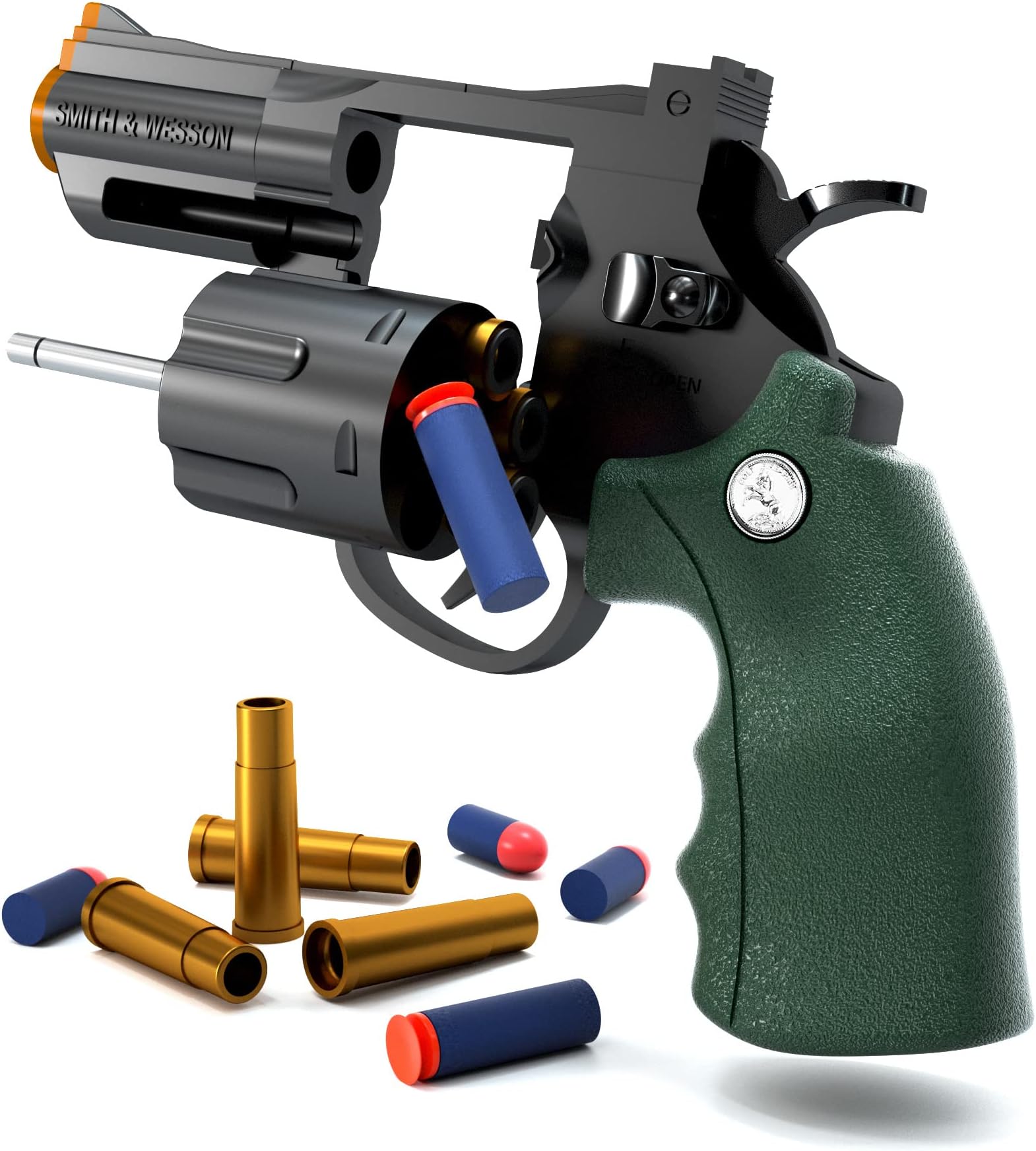 Soft Bullet Toy Revolver, Empty Shell Ejecting, Two Types of Foam Darts 36, Education Toy Model, Realistic Toy Gifts for Holidays Birthday New Year Christmas Boys Gift Blue HitSong
