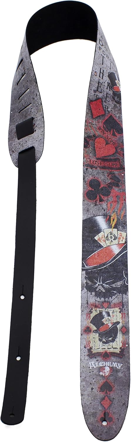 Perri's Leathers, Official Alchemy Dead Draw Licenced Leather Guitar Strap, Direct to Leather Series, Anti-Slip, Adjustable from 42.5" to 56" Inch, Compatible w/All Button Lock Systems
