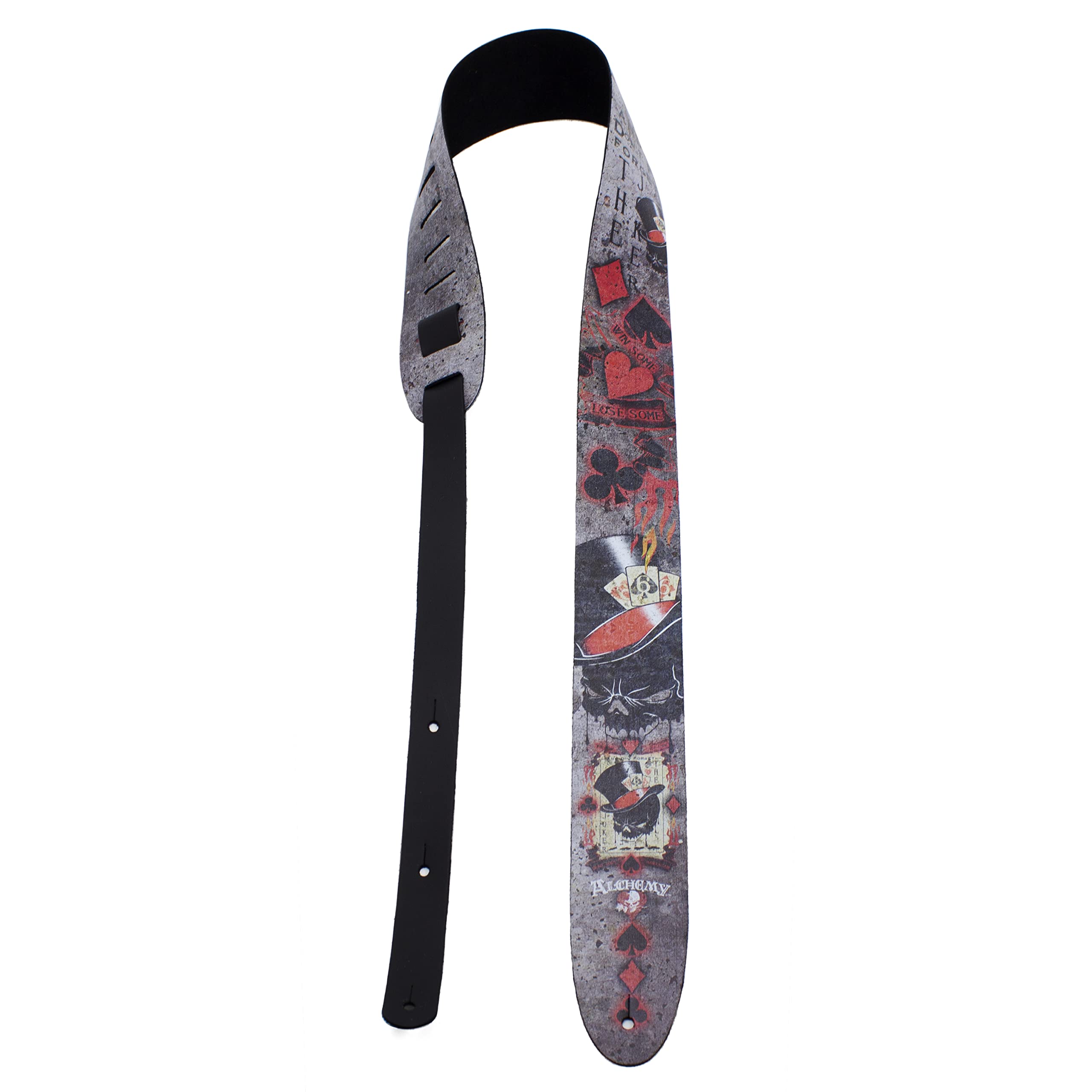 Perri's Leathers, Official Alchemy Dead Draw Licenced Leather Guitar Strap, Direct to Leather Series, Anti-Slip, Adjustable from 42.5