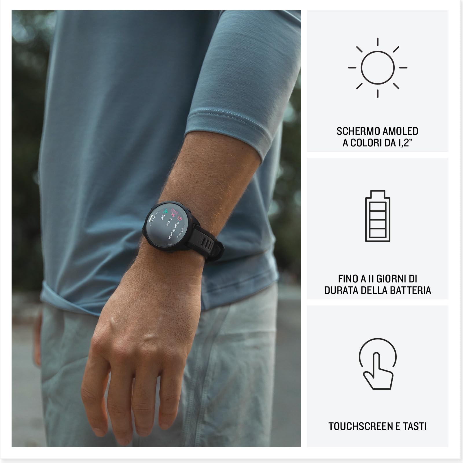 Garmin Forerunner 165, Smartwatch per la corsa, 43mm, GPS, Cardio, VO2max, Report mattutino, HRV Status, Piani gratuiti 5K, 10K e 21K, Training Readiness, Pay (Black & Slate Gray)