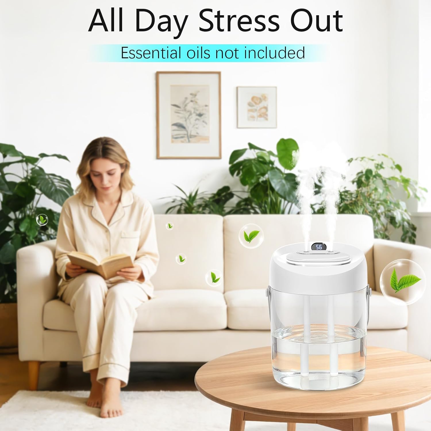 Humidifiers for Bedroom, 25dB Quiet Cool Mist Humidifier for Home, 2L Top Fill Tank for Large Room with 24H Runtime, Carry Handle, NightLight, 12H Auto Shut-off Safety for Nursery/Office/Plants