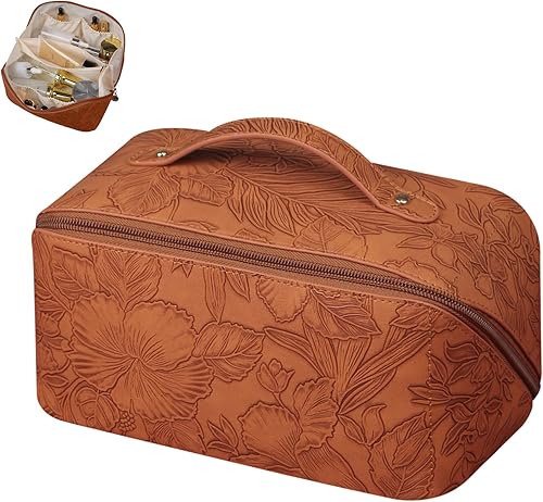 BAKLUCK Bolsa de maquillaje de gran capacidad, bolsa de cosméticos de viaje con compartimento, impermeable, bolsa de maquillaje de piel sintética,