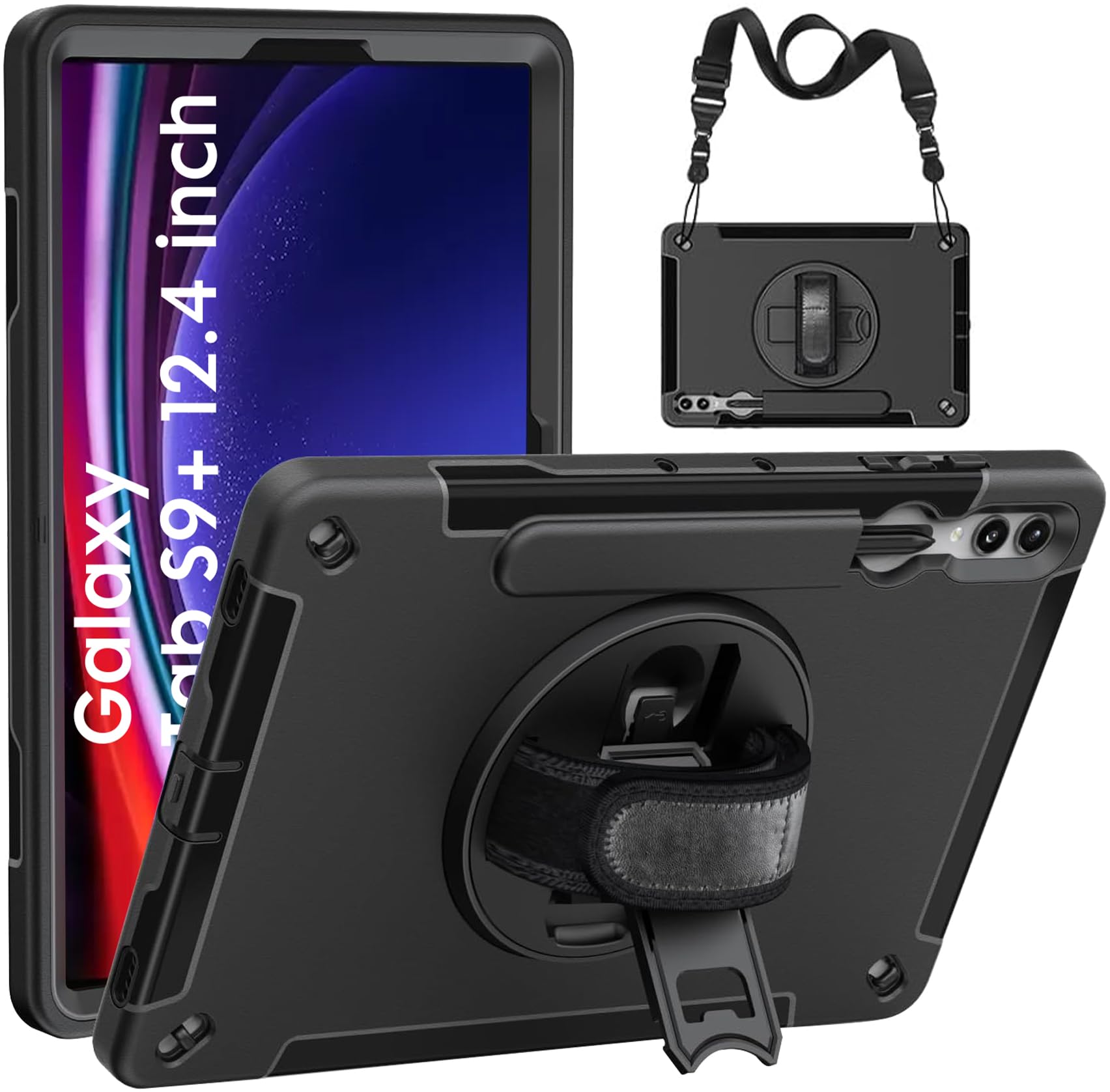 Robustrion Cover for Samsung Tab S9 Plus 12.4 inch, Armor Shockproof Cover with [Shoulder Strap] and [360 Degree Rotating Hand Strap and Stand] for Galaxy Tab S9+ 12.4" - Black (B0CP34NDFR) Amazon Price History, Amazon Price Tracker