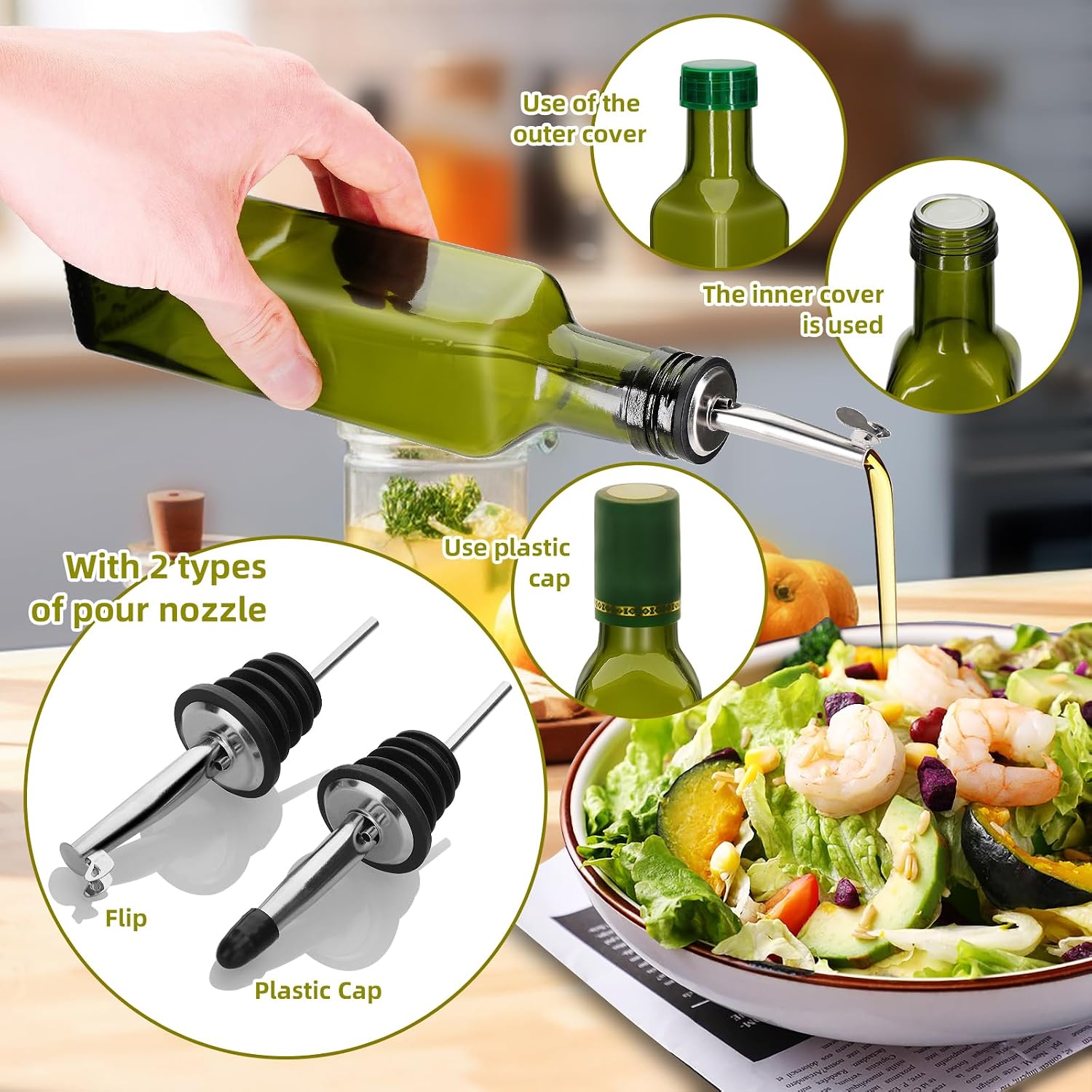 4Pcs Green 8 oz Olive Oil Dispenser Bottle,250 ml Glass Oil and Vinegar Dispenser Set with Pourers and Funnel ，Oil Bottles for Kitchen Large capacity oil bottles (4)