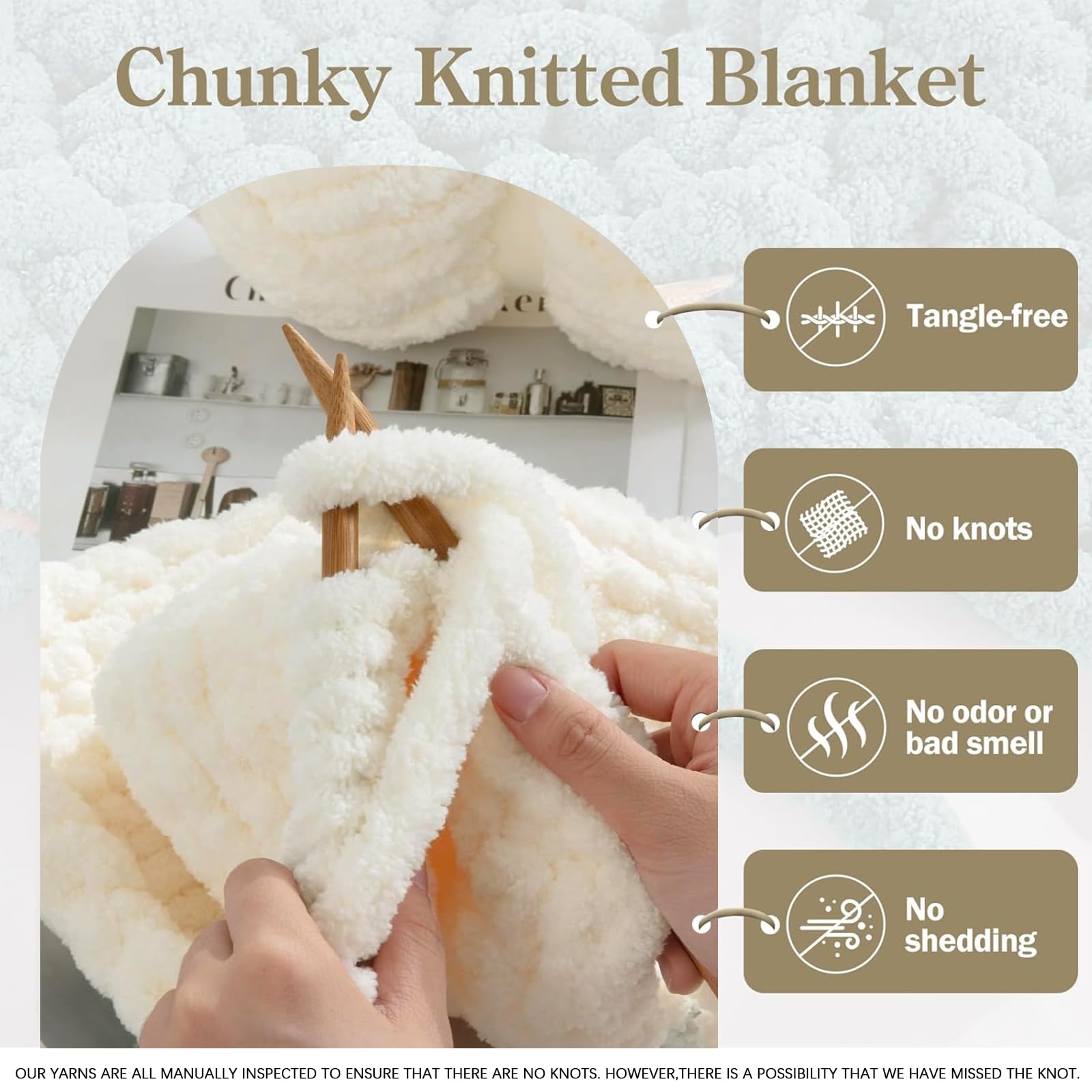 Gomitolo di lana spessa, 500 g (250 g x 2), circa 54 m, per uncinetto/maglia a mano, morbida lana XXL per uncinetto, coperte, sciarpe, cappelli, coperte, cuscini decorativi (01, bianco latte, 8 pezzi)