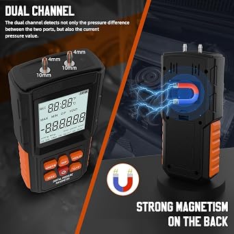 Manometer, 100 KPa Digital Manometer HVAC 12 Units Gas Pressure Tester 0.15% FSO Accuracy Updated Manometer with More Accessories