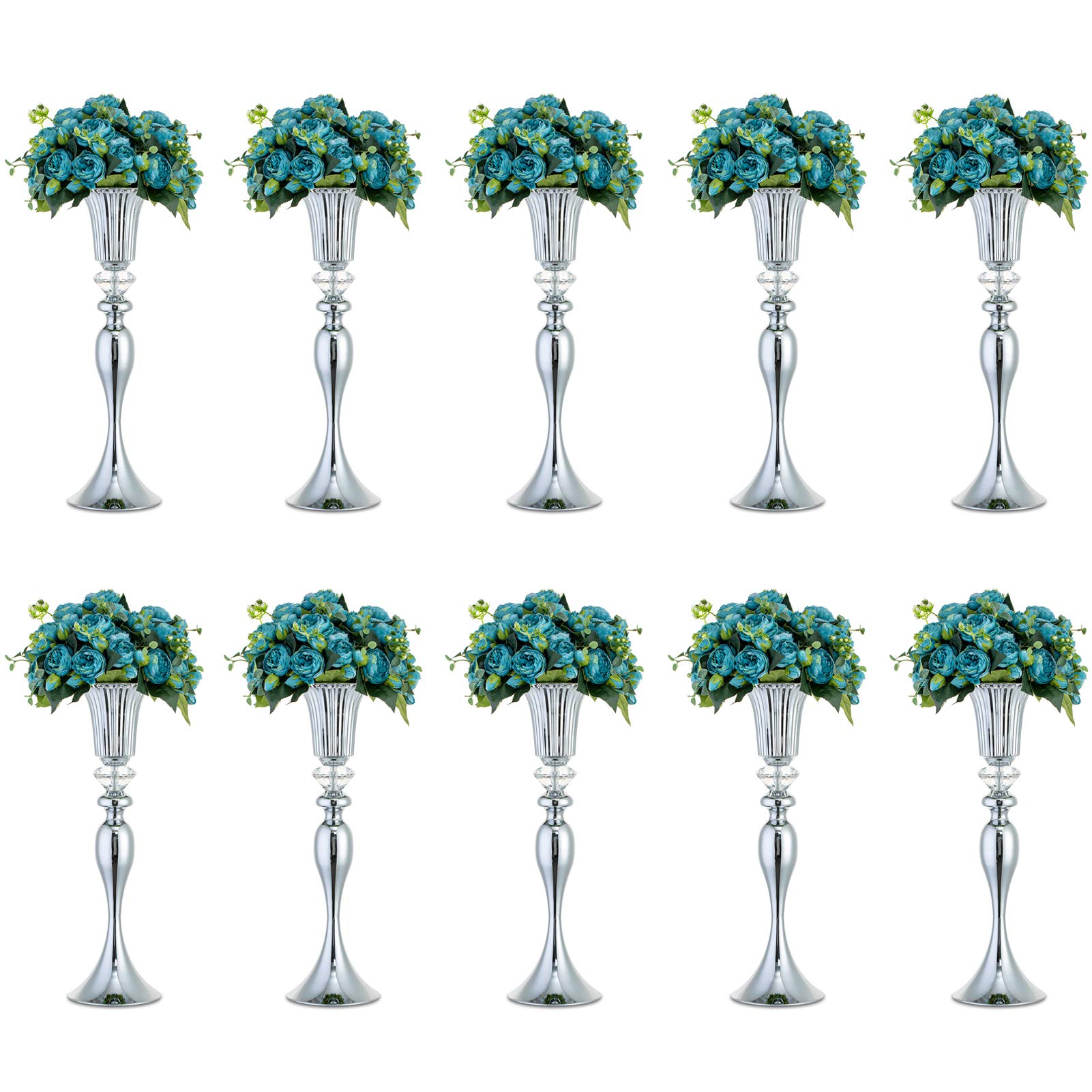 Nuptio 10 Pcs Silver Wedding Centerpieces Flower Stand, 21.65"/ 55cm Tall Flower Vases for Dining Room Table, Vases for Centerpieces for Party Birthday Anniversary Ceremony Event Reception Home Decor