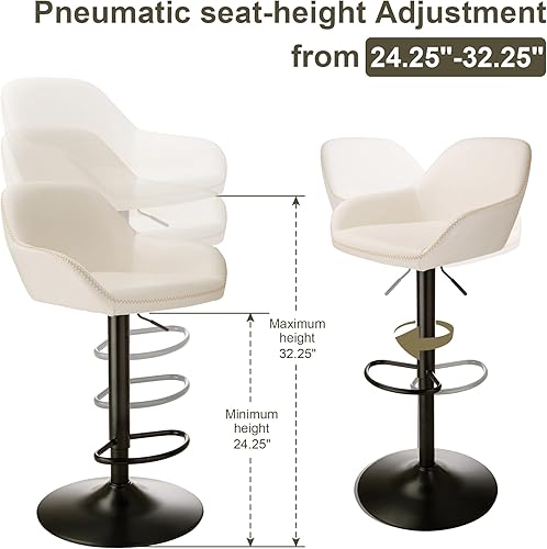 Miniatura 38 de Glitzhome Mid Century - Juego de 2 taburetes de bar ajustables de cuero giratorio vintage con respaldo y reposapiés, taburetes de bar modernos de