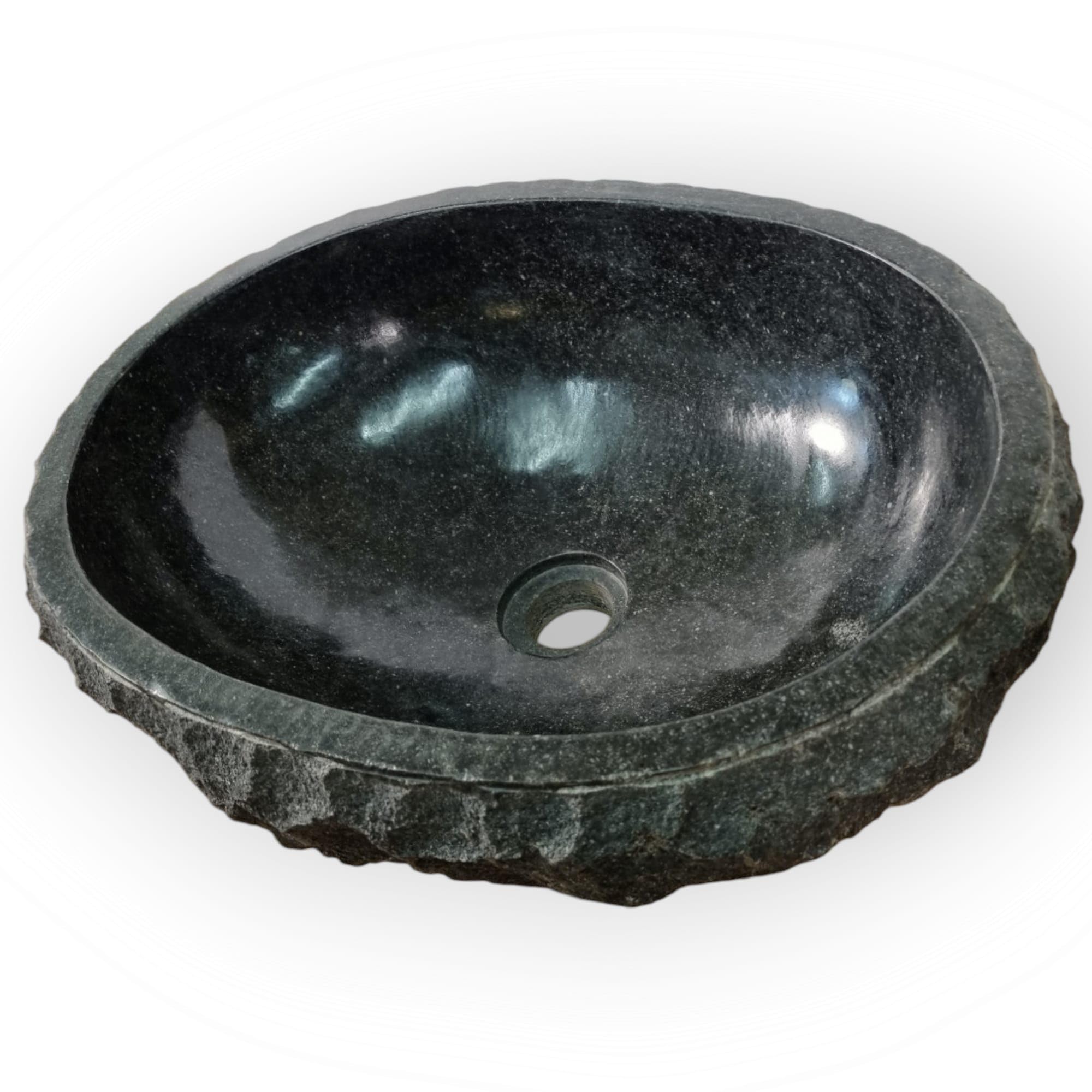 Andesit Marmor Waschbecken Naturstein – schwarzes Aufsatzbecken aus Vulkangestein, oval, handgefertigt, 45 cm, Indonesien