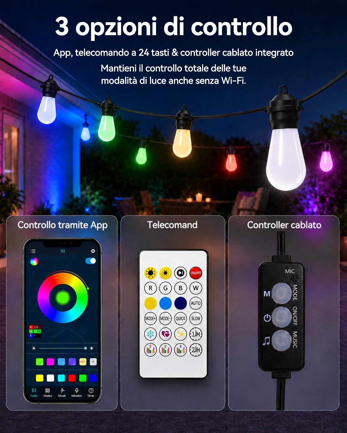 Meevt Catena Luminosa Esterno RGB 20M, Luci LED IP65 6V