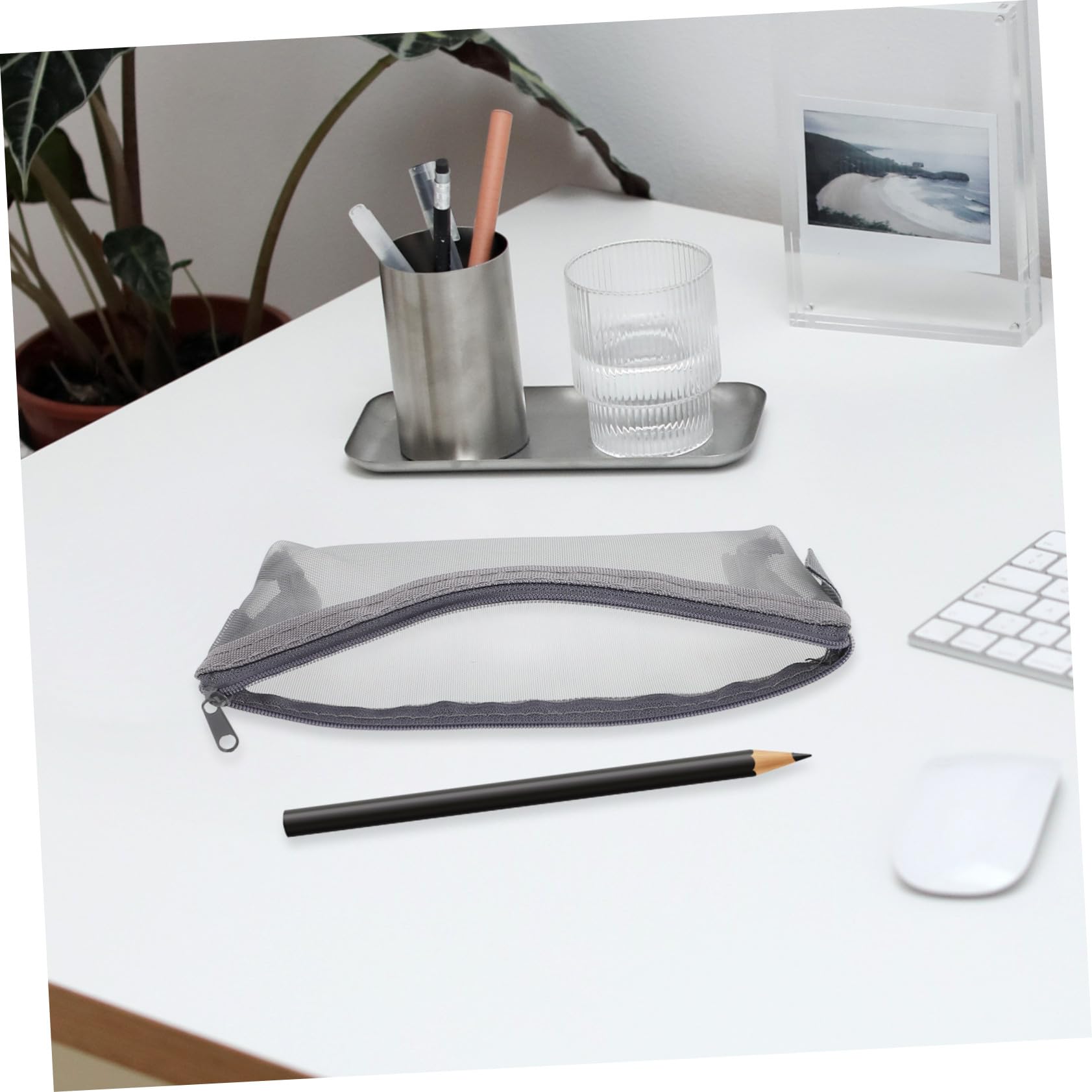 SHINEOFI Pochette Filet Trousse Transparente Double Compartiment Grande Capacité pour Ranger Crayons Et Fournitures Scolaires avec Fermeture Éclair Robuste