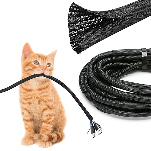 JOTO 1 Pack Cable Management Sleeve, 15 Feet Cord Organizer System with Zipper for TV Computer Office Home Entertainment, Flexible Cable Sleeve Wrap Cover Wire Hider System -Black - 1 Pack, 15 Feet - Black