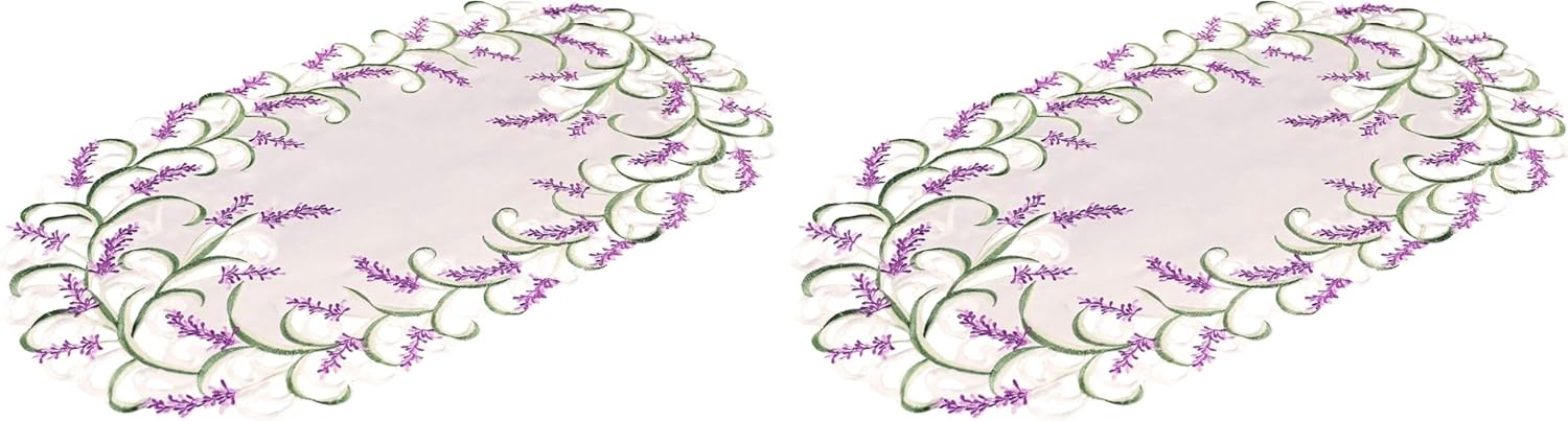 Embroidered Purple Embroidered Lavender Lilac Table Runner 14 X 28 Inch (Pack of 2)