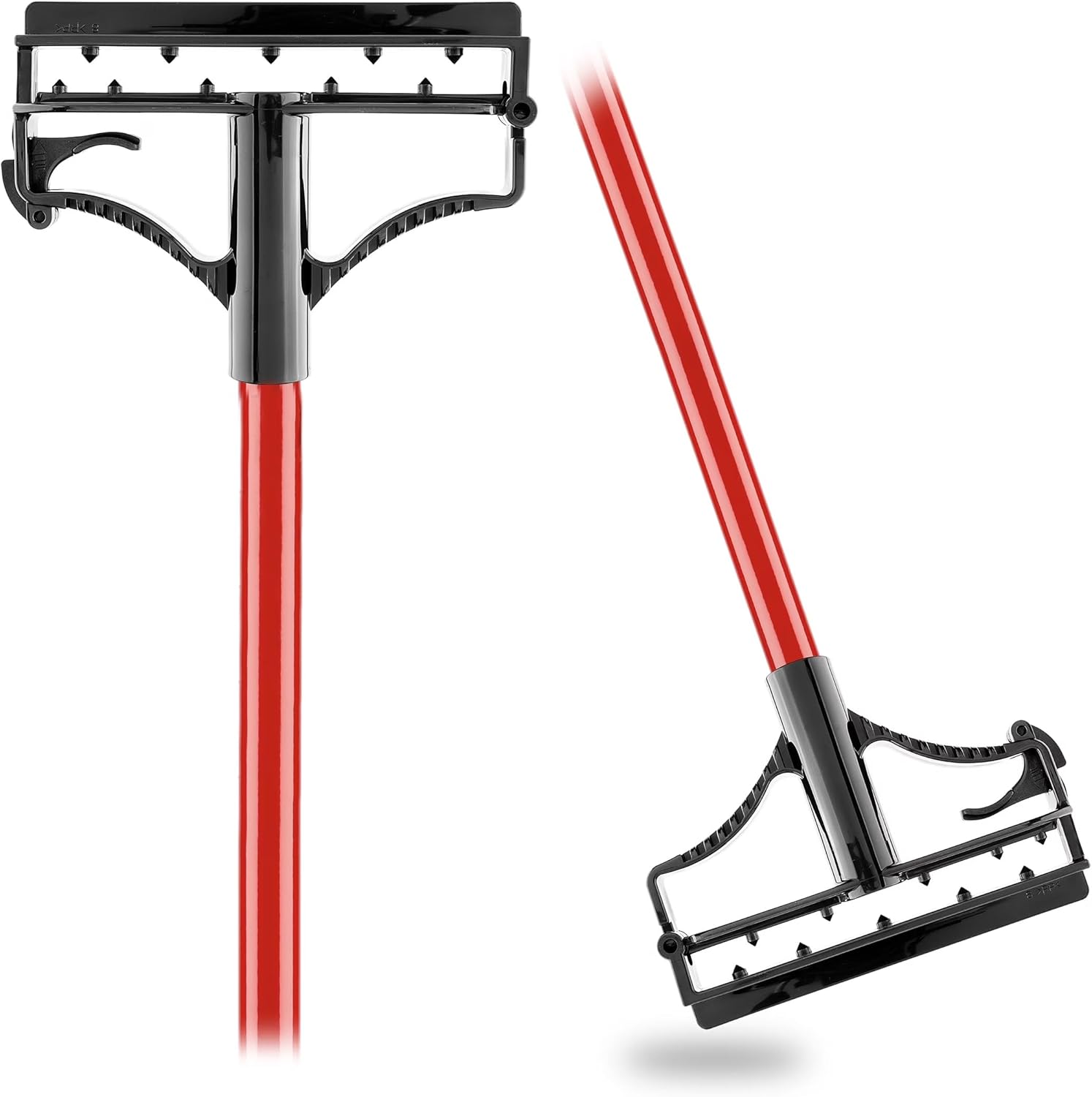 Red Powder Coated Steel Mop Handle with Black Solid Polypropylene Resin Frame - Durable Cleaning Tool for Home & Commercial Floor Maintenance