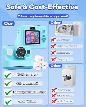 Dylanto Kids Camera Instant Print,1080P Kids Instant Cameras that Print Photos,Christmas Birthday Gifts for Girls Age 3-12,Portable Toy for 3 4 5 6 7 8 9 10 Year Old Girls Boys-Blue