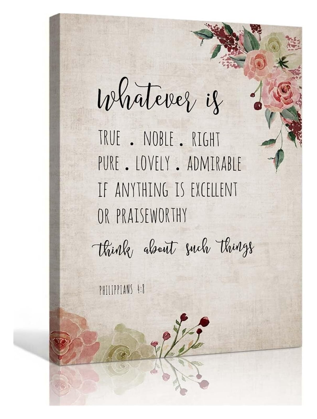 RQLVZHGK Whatever Is True Philippians 4:8 Wall-Art, Vintage Scripture Canvas Print, Inspirational Bible Verse Decor for Home Office, Ready to Hang Christian Painting Unframed,08x12inch(20x30cm)