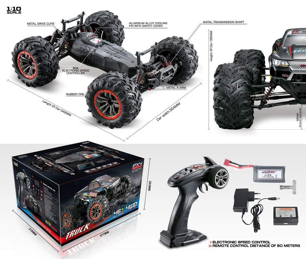 s-idee® 18173 9125 RC Car 1:10 4WD Buggy Monstertruck wodoodporny 2,4 GHz ok. 50 kmh Fast Two Silniki Ręczne w pełni proporcjonalnie 4WD Pilot Racing Auto