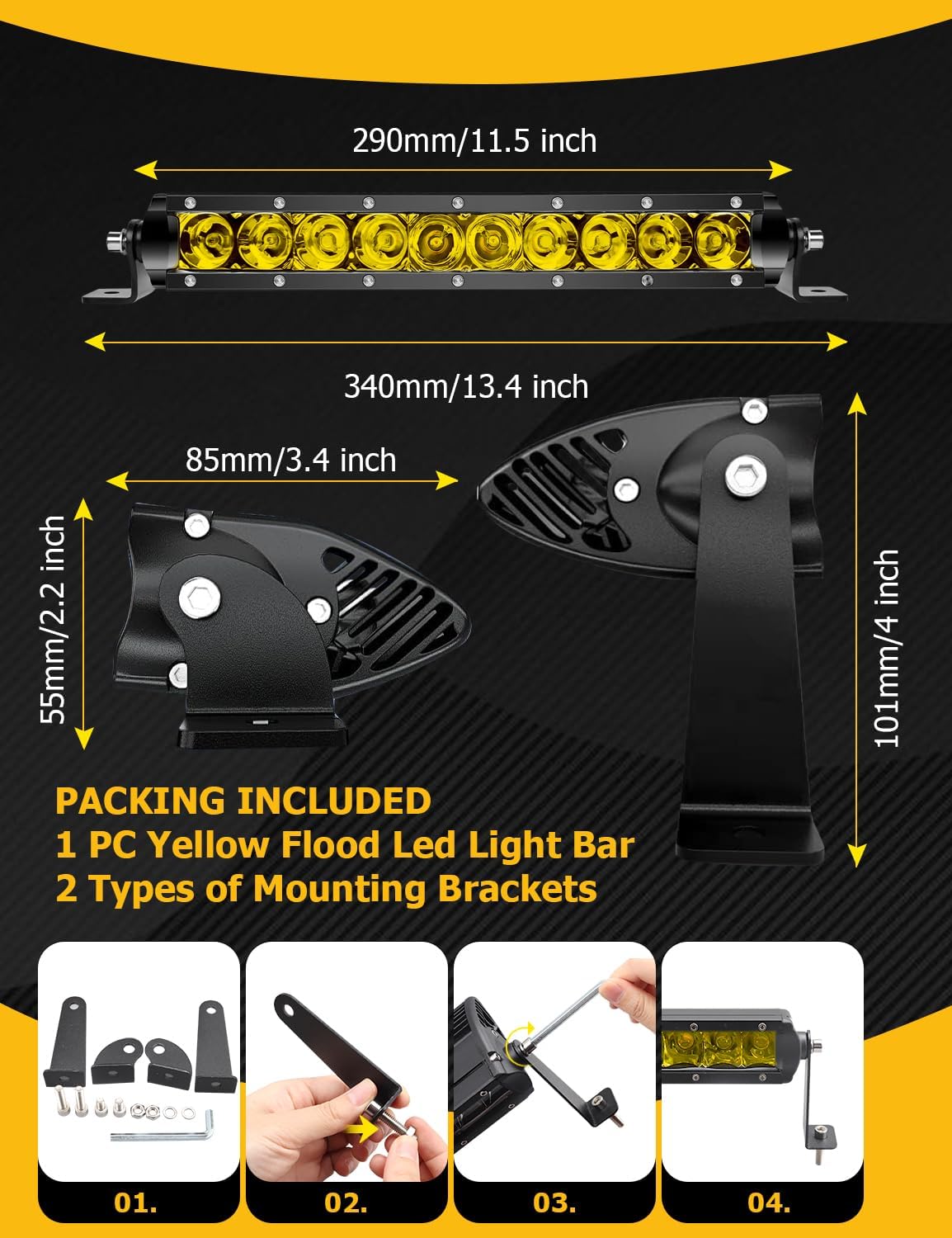 Chelhead ATV Led Light Bar,11 Inch Led Driving Light Bar Flood Beam 5400lm Off Road Light Bar Compatible with Trucks Jeep Boat UTV CAN AM ATV Yamaha CFMOTO