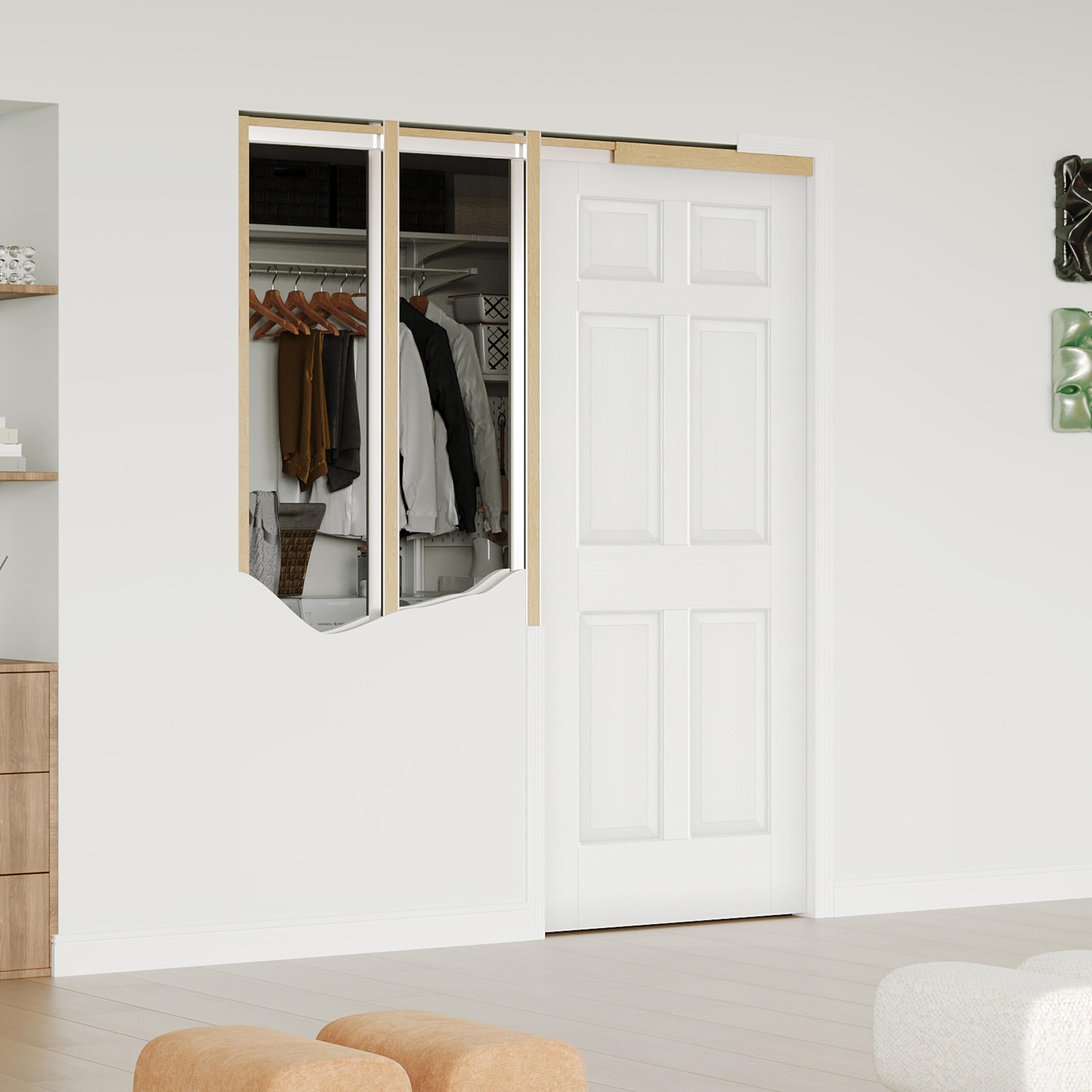 Sliding Pocket Interior Door, 32" x 80", 6-Panel Hollow Core Pantry Door with Frame and Hardware Kit, Lightweight Closet Door, Waterproof PVC Surface, Easy to Install