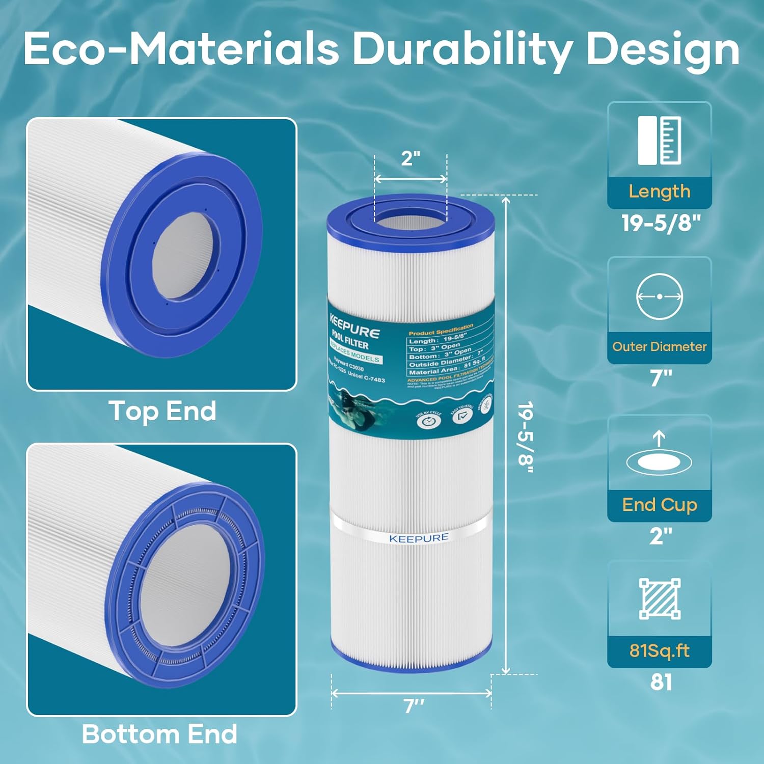 C3030 Pool Filter Cartridges Replacement for PA81,C-7483,CX580XRE,C580E,PA81-PAK4,C3025,C3020, FC-1225,FC-6425,4 ×81 Sq.Ft, 4 Pack