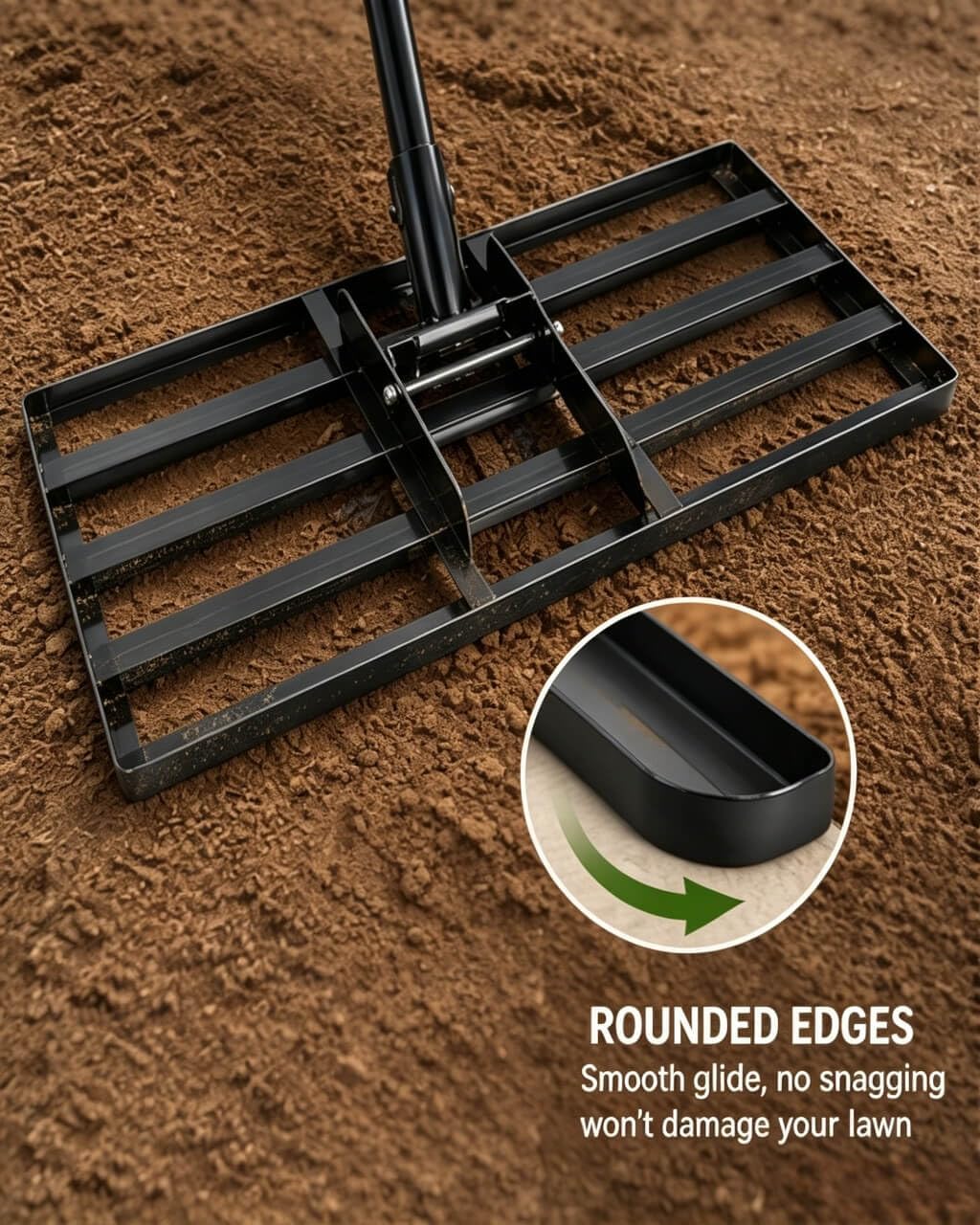 Rasen Rakel 90×30 cm mit 190 cm 3-teiligem Stiel, 6 kg Stabiler Gardena Nivellierrechen mit abgerundeten Kanten, ideal für Rasenpflege, Topdressing und Rasenabziehen