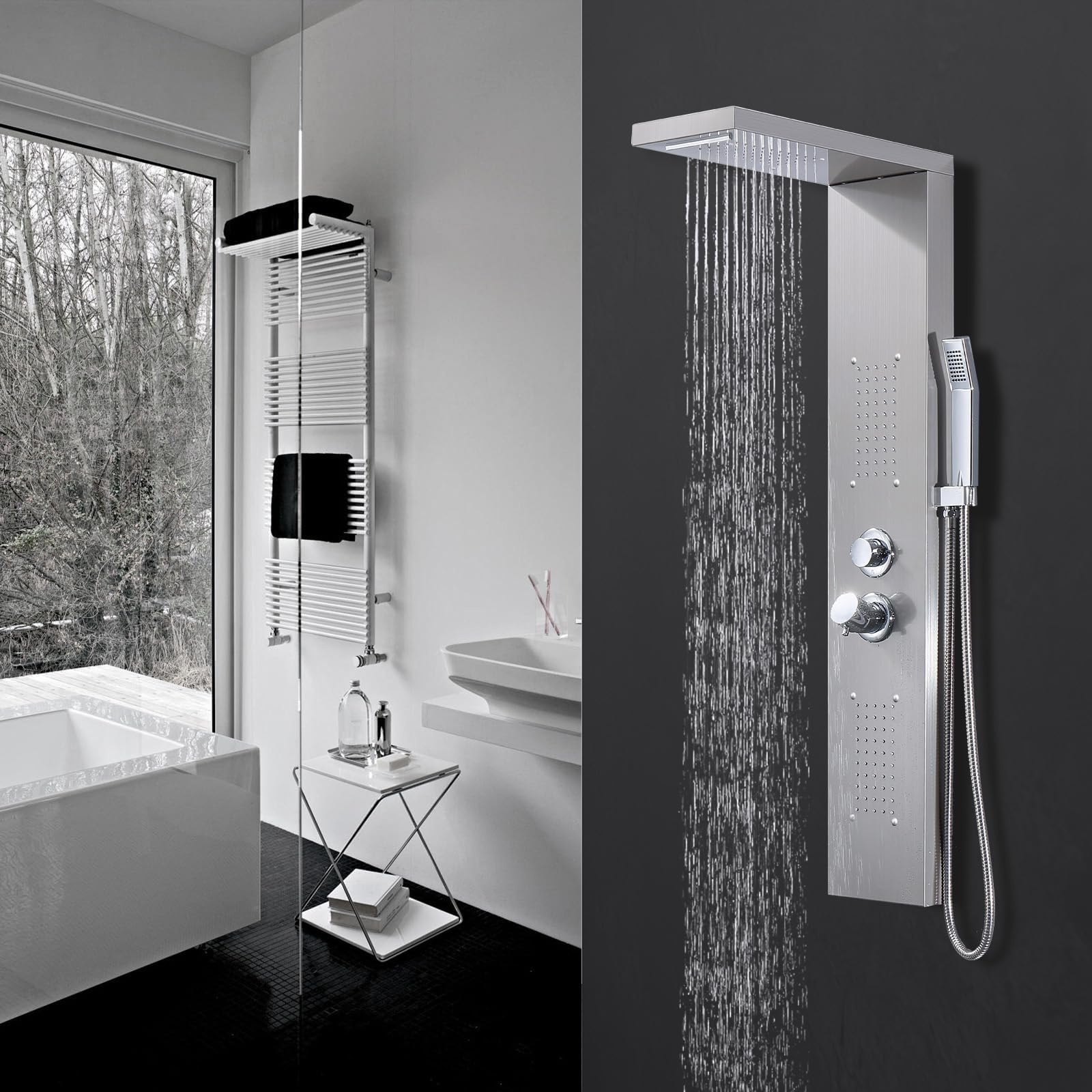 HOMELODY Duschpaneel, 4-Funktion Duscharmatur Komplettset mit Duscharmatur, einschließlich Regendusche, Massagedusche, Handbrause und Wanneneinlauf, geeignet für das Badezimmer, aus Edelstahl