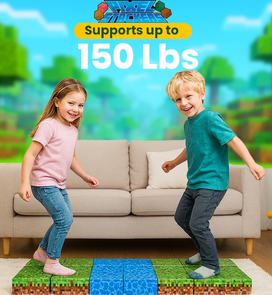 PixelStackers 100-Piece Jumbo Cardboard Building Blocks for Kids | Life-Size Pixel Art Construction Set | Sits & Stands on 150 lbs | Ultimate Birthday Gift for Craft Lovers, Boys & Girls Ages 4+