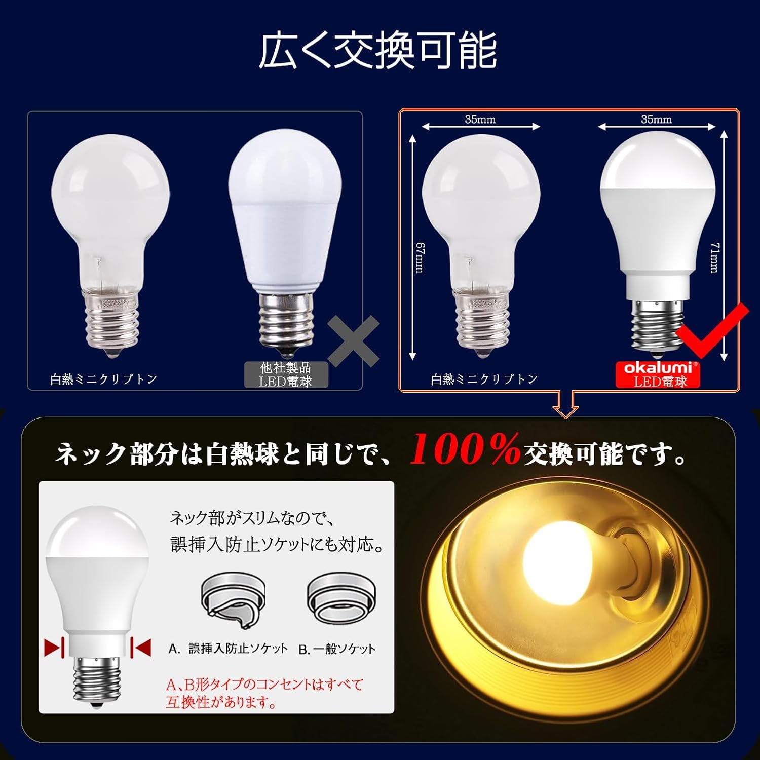 Amazon | 【10個セット・適格請求書発行可】OKALUMI LED電球 e17口金