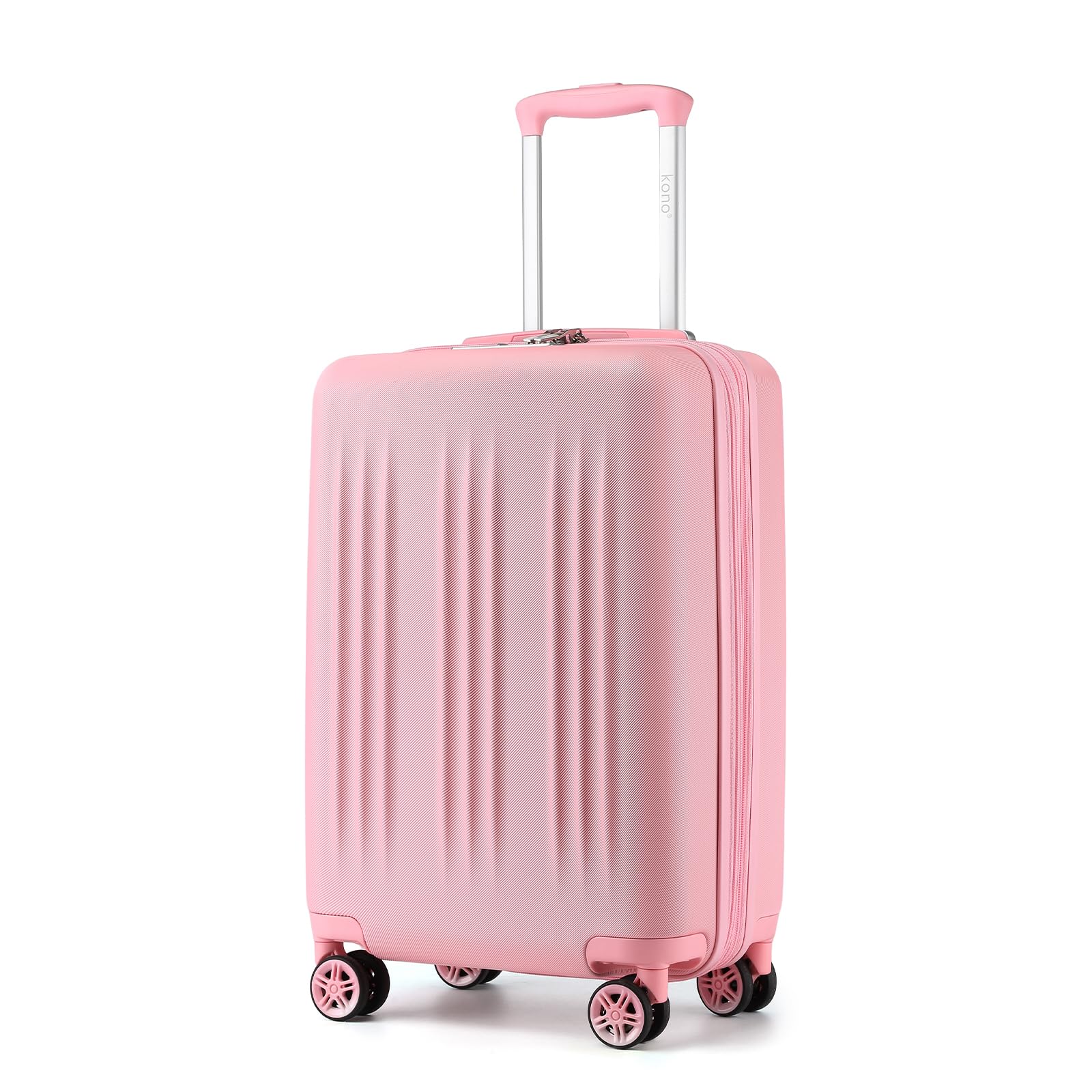 kono small 20 inch expandable carry on luggage with spinner wheels & tsa lock, scratch and drop resistant hard shell abs & pc 22x14x9 airline approved suitcase (pink)