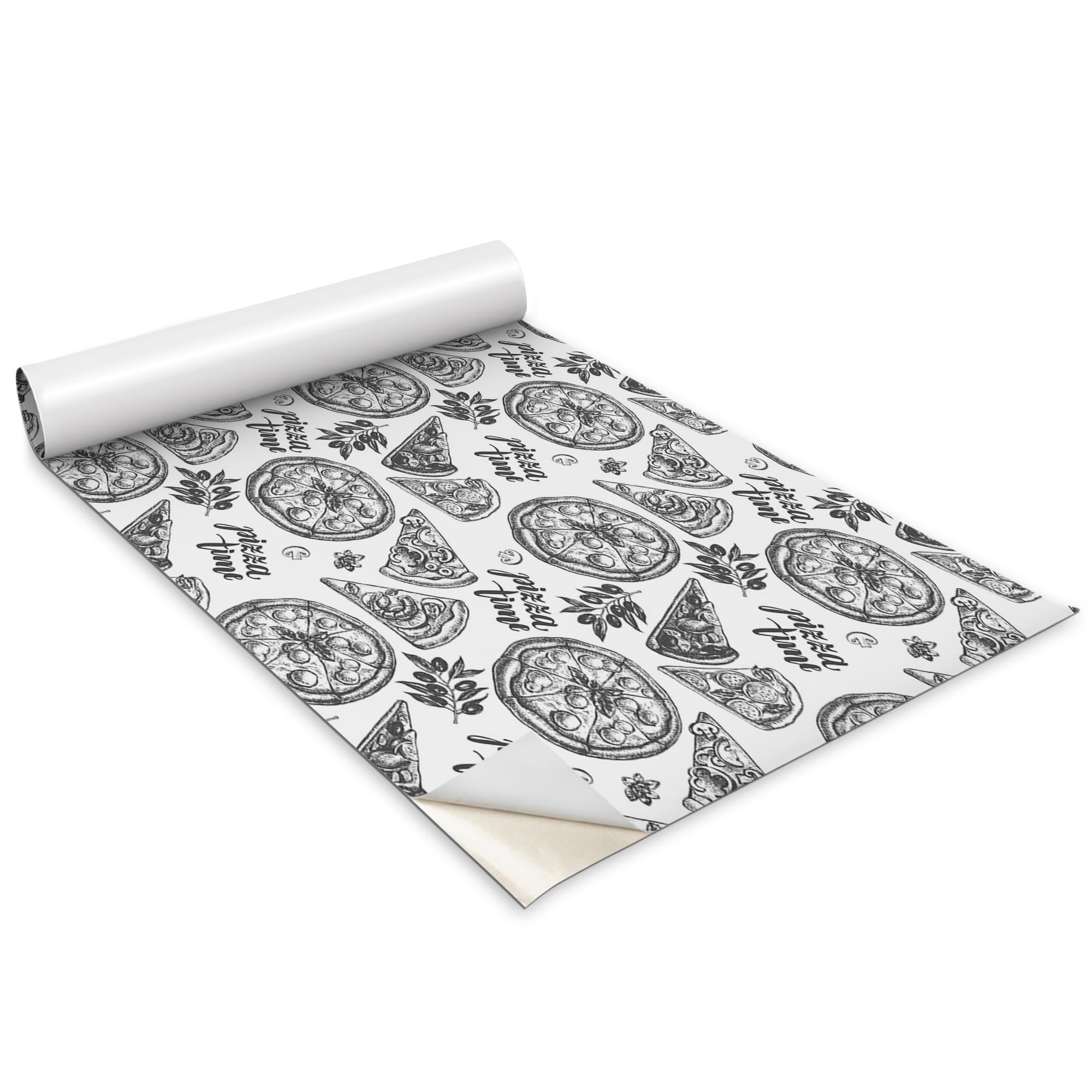 Adhesivo para armarios y puertas que renueva superficies papel de cocina de pizza en blanco y negro