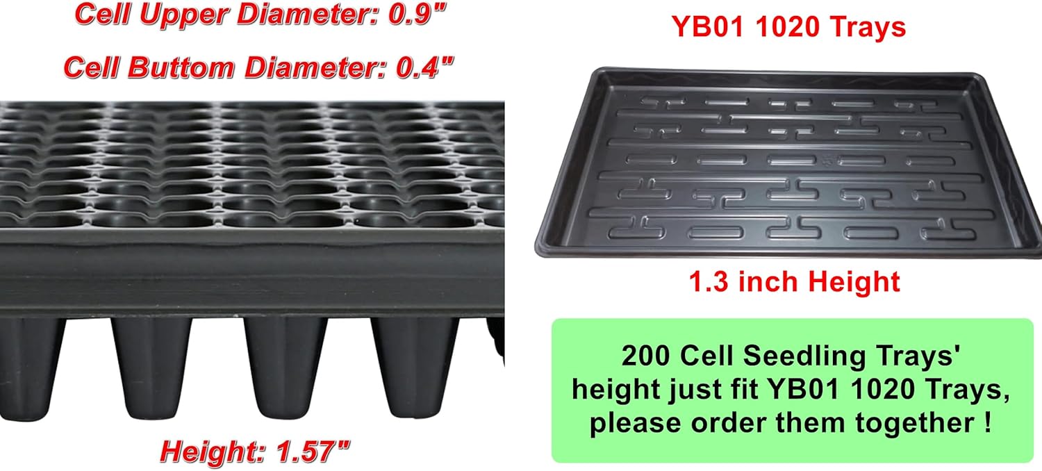 200 Cell Plug Tray, 10pcs-Pack Thick Durable Seed Starter Flats Vegetable Fruit Seeds Seedling Plastic Plug Farmer Nursery Trays Propagation - Image 3