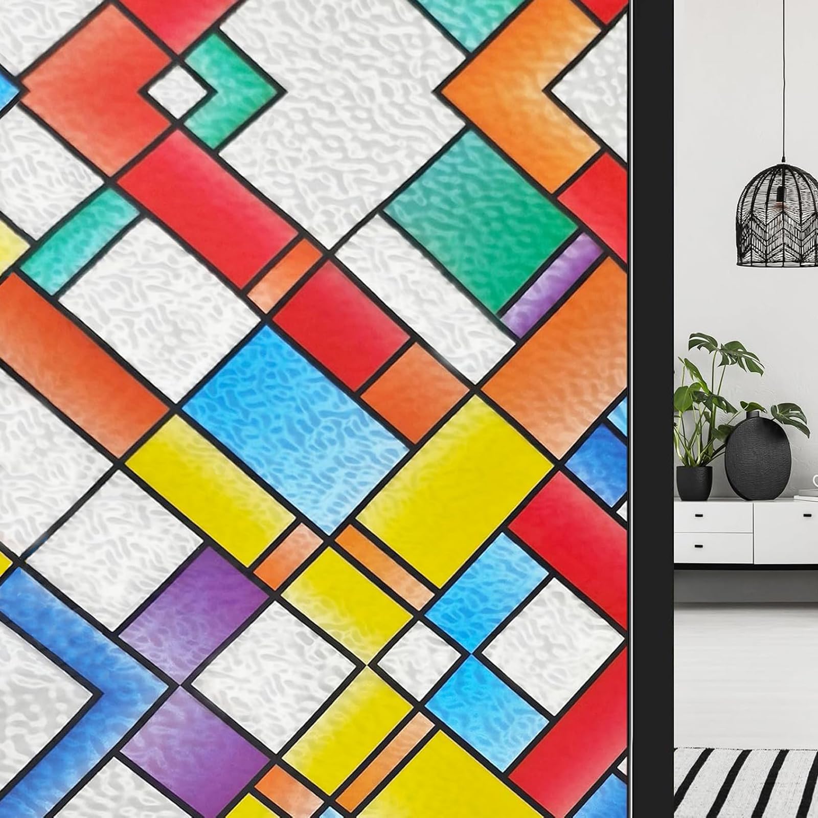 ConCus-T 3D Grid Window Film Privacy Static Cling, Multicolor, 44.5x200cm