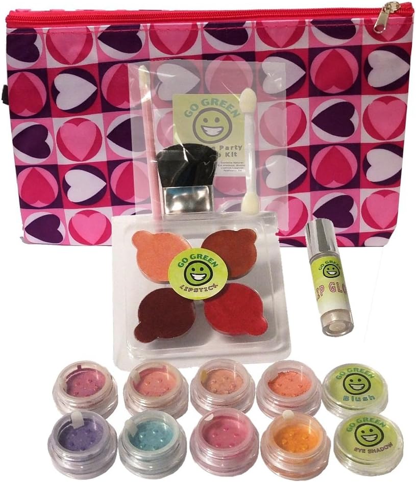 Go Green Make Up Kit - Real Organic Make Up Set for Girls, Includes Lipstick, Blush, Eye Shadow, Lip Gloss, and Brush Set, Great, Parties or Perfect for Summer Activities