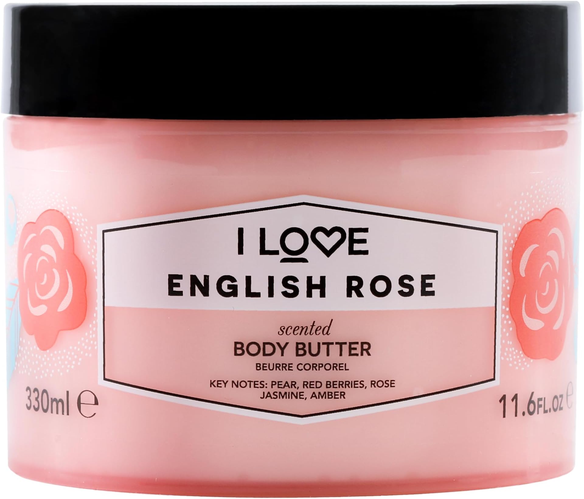 I Love English Rose Scented Body Butter - Hydrating Body Butter for Dry Skin - Vitamin E and Aloe Vera - Shea Butter and Coconut Oil - 10.1 oz
