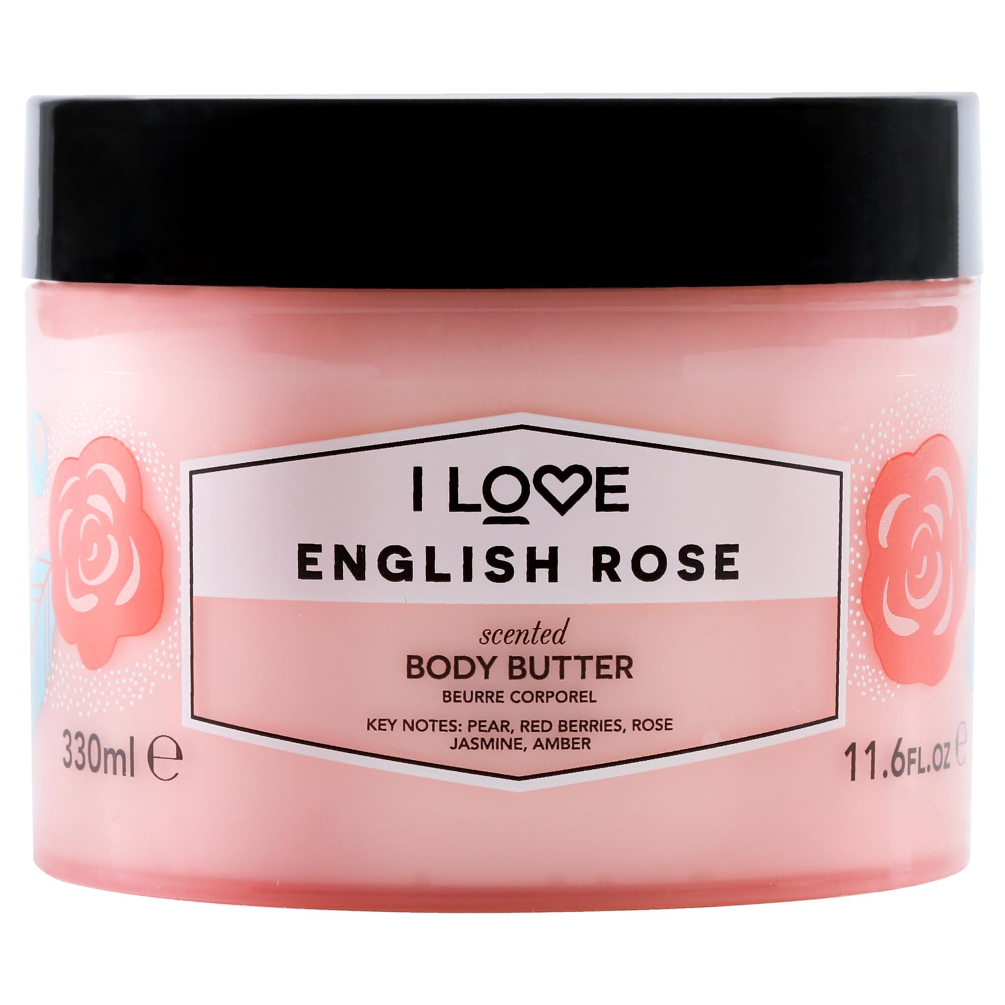 I LOVEEnglish Rose Body Butter 300ml – Luxuriously Scented with Shea Butter & Coconut Oil, Deeply Moisturising & Nourishing Skincare for Soft, Smooth Skin – Vegan-Friendly & Cruelty-Free 300ml