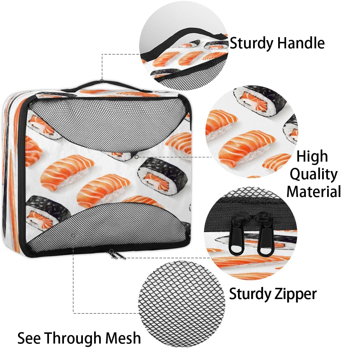 Sushi Pattern 4 Set Packing Cubes Packing Cubes for Women Lightweight Travel Essential Bag Clothes Carry on Suitcase Bags for Accessories Essentials
