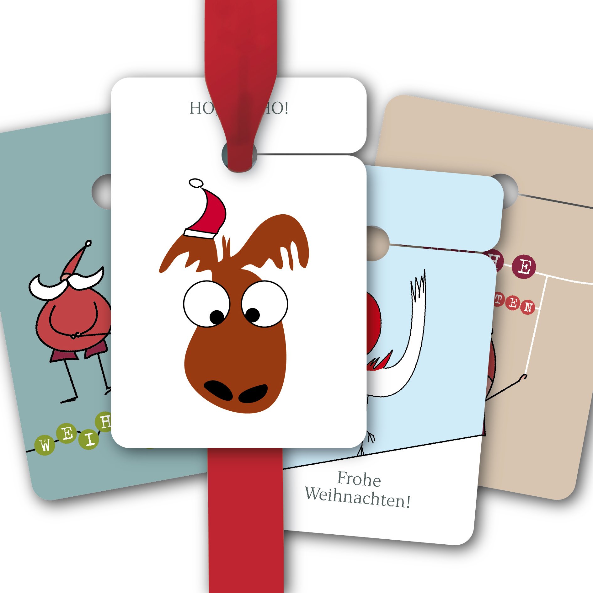Weihnachts 64 Stück Geschenkanhänger | Papier Anhänger | Geschenkkarten zu Weihnachten mit fröhlichen Weihnachts Motiven: Frohe Weihnachten | Ho, Ho, Ho!