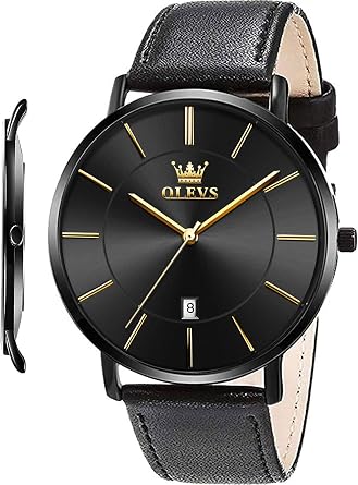 OLEVS Mens Wrist Watches Ultra Thin 6.5mm Minimalist Business Dress Waterproof & Date & Leather Strap Slim Watches for Men