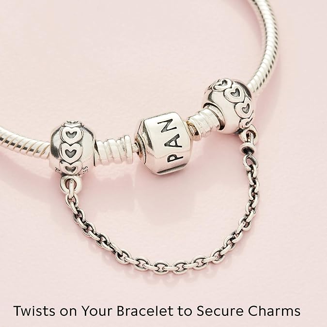 PANDORA Band of Hearts Safety Chain Charm - Compatible with PANDORA Moments - Sterling Silver - Gift for Her - Jewelry for Women with Gift Box