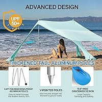 Vista 2 de Buheco - Tienda de campaña de playa, toldo de playa de 10 x 10 pies, refugio solar UPF50+ con 4 postes plegables, bolsa de transporte portátil, pala