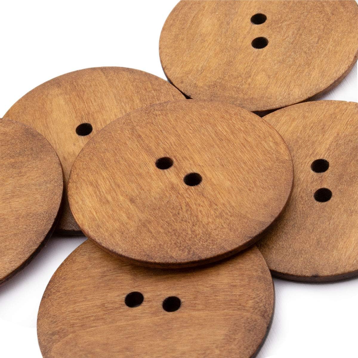 Summer-Ray 30pcs Large Brown Wooden Buttons – 60mm (2.36") Diameter – DIY Craft & Sewing – 2-Hole Design for Bags & Clothing